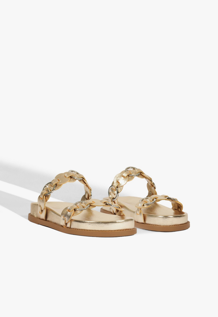 Sandália Papete Selina Sporty Couro Dourada