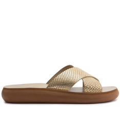 Rasteira Anatomica Tiras Cruzadas Couro Dourado