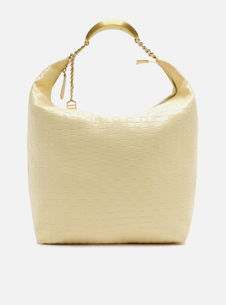 Bolsa Hobo Amarela Couro Tressê Grande Silvia Braz