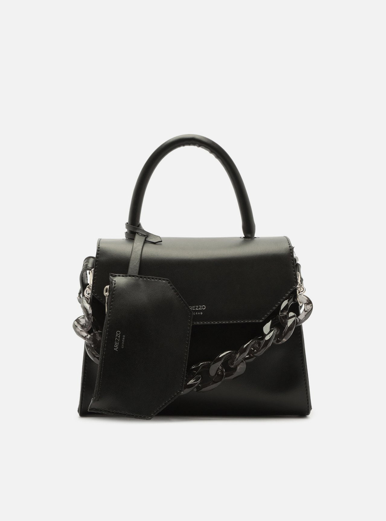 Bolsa Satchel Preta Iara Média Translúcida | ZZ MALL