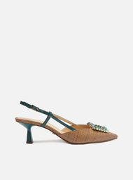 Scarpin Marrom Arezzo Tramado Bico Fino Slingback Emily