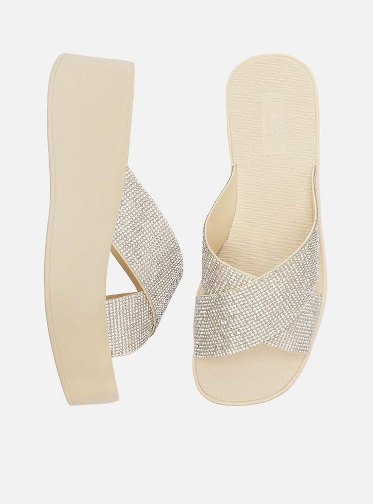 Sandália Branca Flatform Tiras Strass Lulu