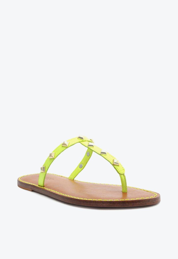 Sandália Rasteira Amarela Arezzo Couro Slim Studs Ella