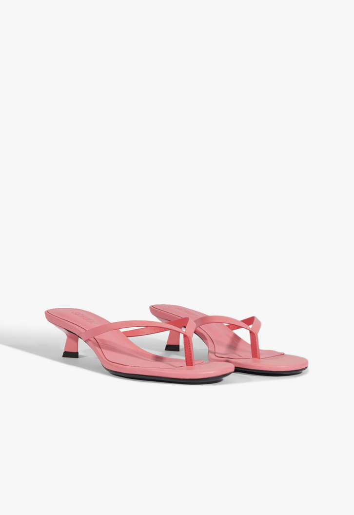 Sandália Mule Tiras Salto Baixo Couro Pink