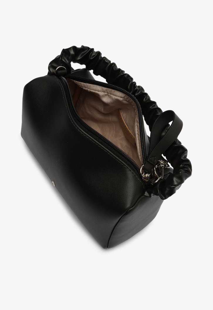 Bolsa Tiracolo Preta Redonda Alça Franzida Pequena