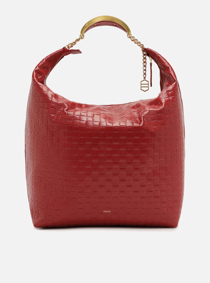 Bolsa Hobo Vermelha Couro Tressê Grande Silvia Braz