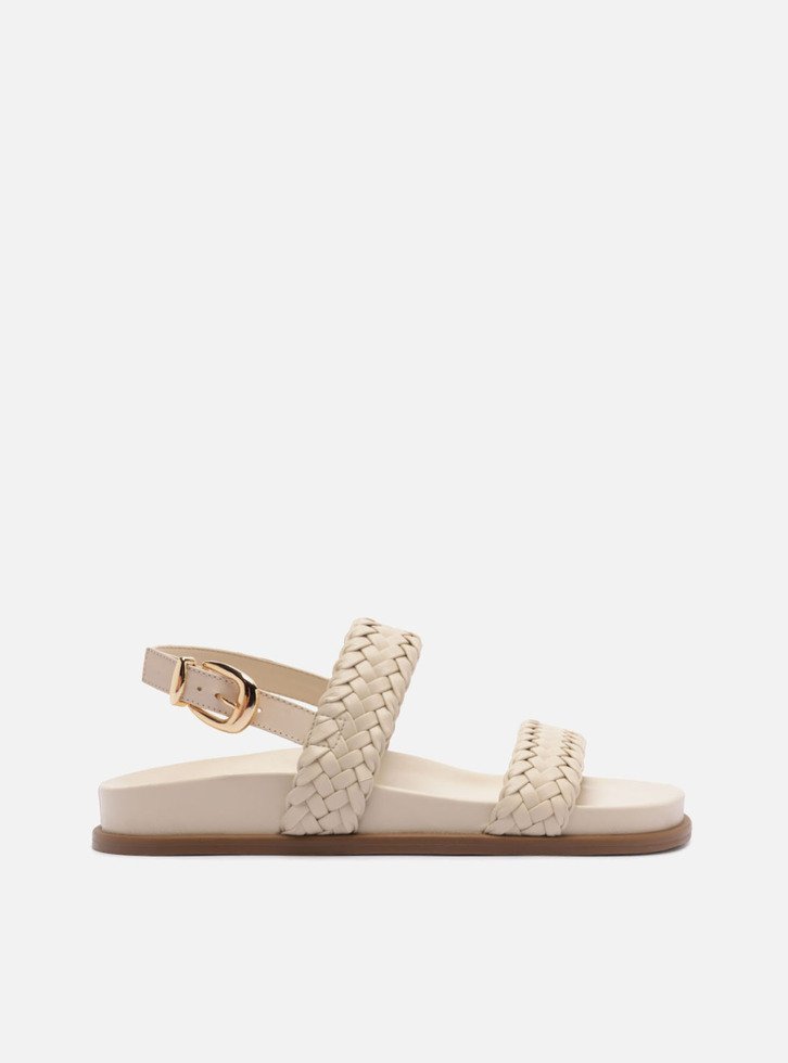 Sandália Papete Off White Tiras Trançadas Fivela