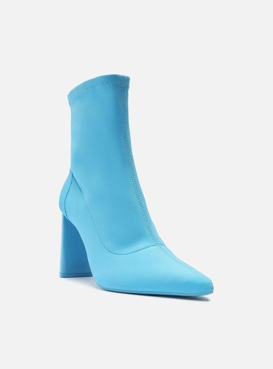 BOTA AZUL AREZZO TECIDO CANO CURTO SALTO BARRA