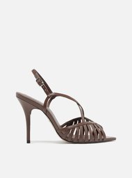 Sandália Marrom Arezzo Snake Salto Fino Bico Folha