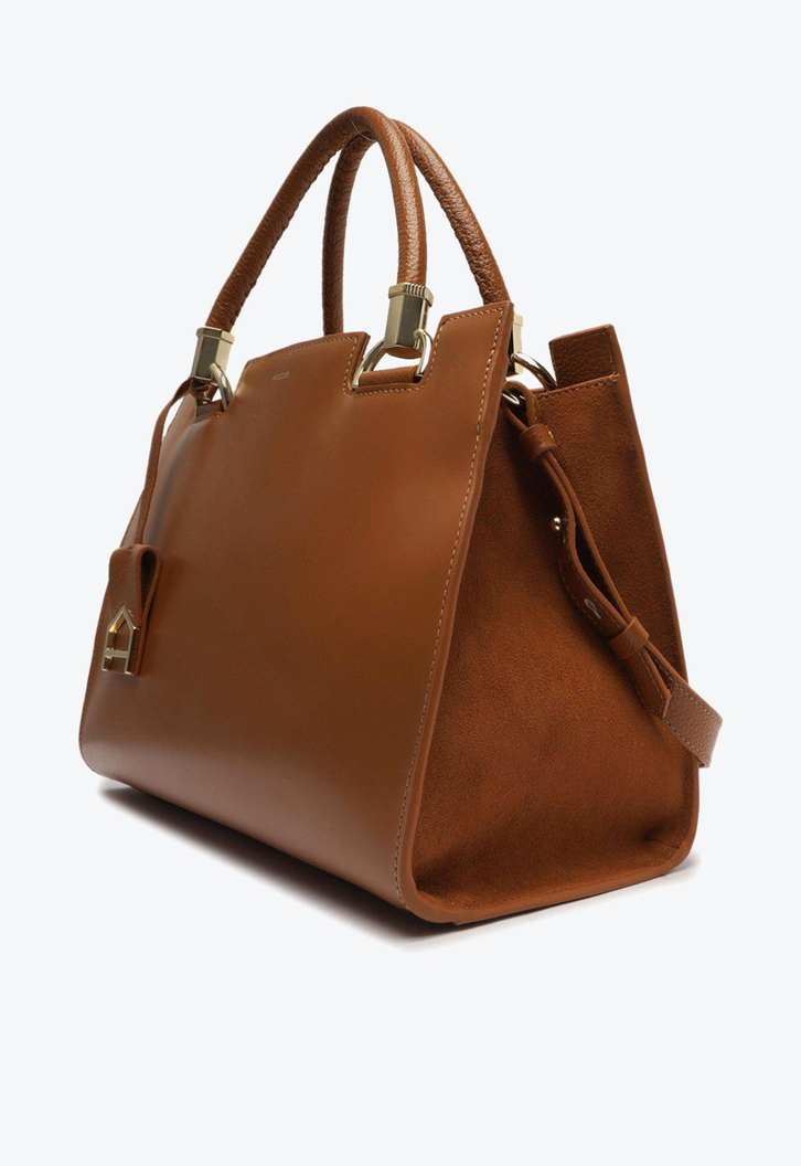 Bolsa Tote Marrom Arezzo Couro Abraccio Grande