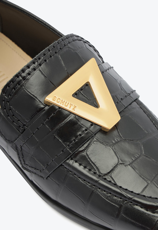 Mocassim Couro Croco Preto