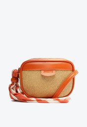 Bolsa Tiracolo Média Raffia Com Lenço Laranja