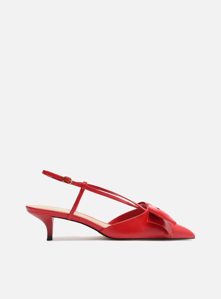 Scarpin Vermelho Couro Salto Fino Laço Slingback