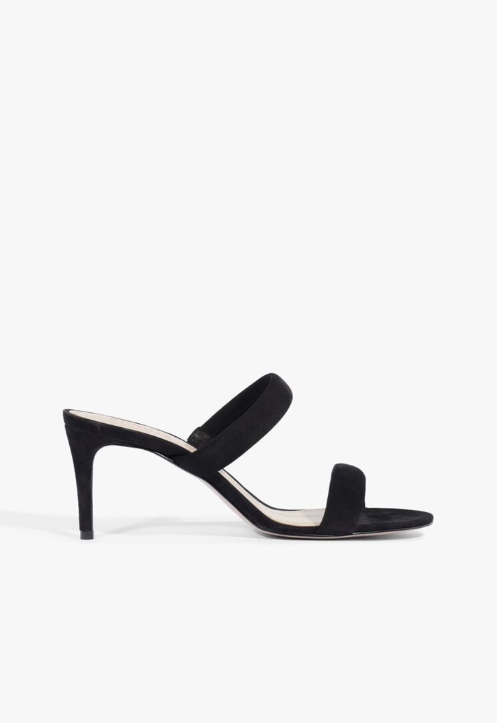 Sandália Mule Salto Médio Couro Tiras Preto