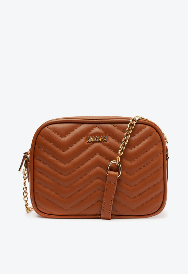 Bolsa Crossbody Marrom Anacapri Média Matelassê Zig Zag