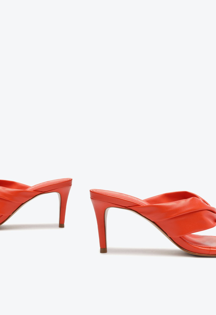 Chinelo Salto Fino Médio Couro Laranja