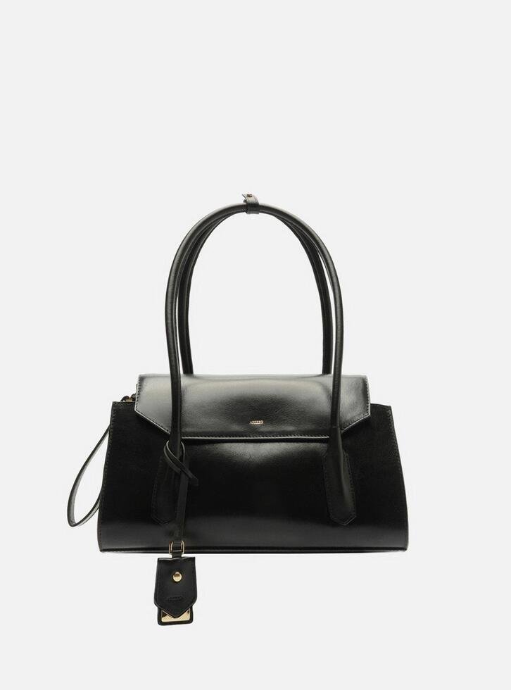 Bolsa Shoulder Preta Couro Média Alça Corrente