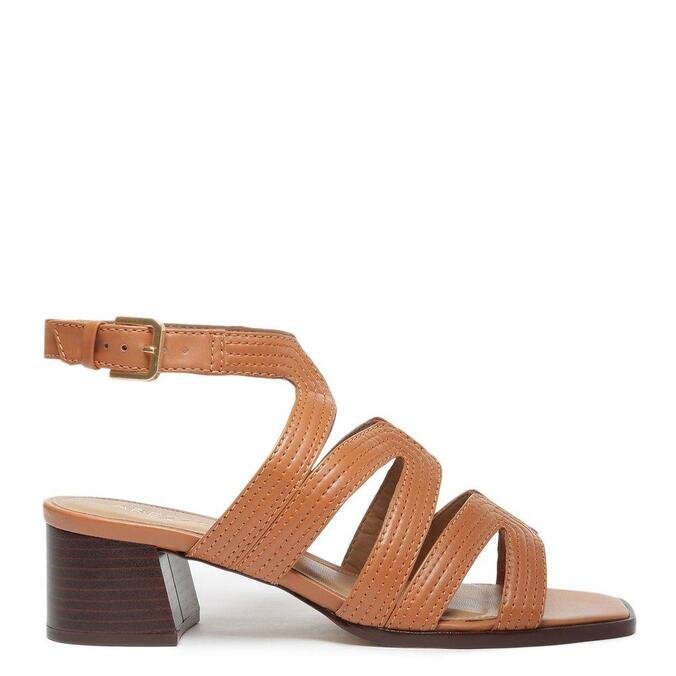 Sandália Arezzo Marrom Couro Salto Baixo Bloco | ZZ MALL