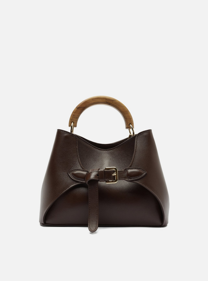 Bolsa Tote Marrom Couro Média Alça Madeira | ZZ MALL