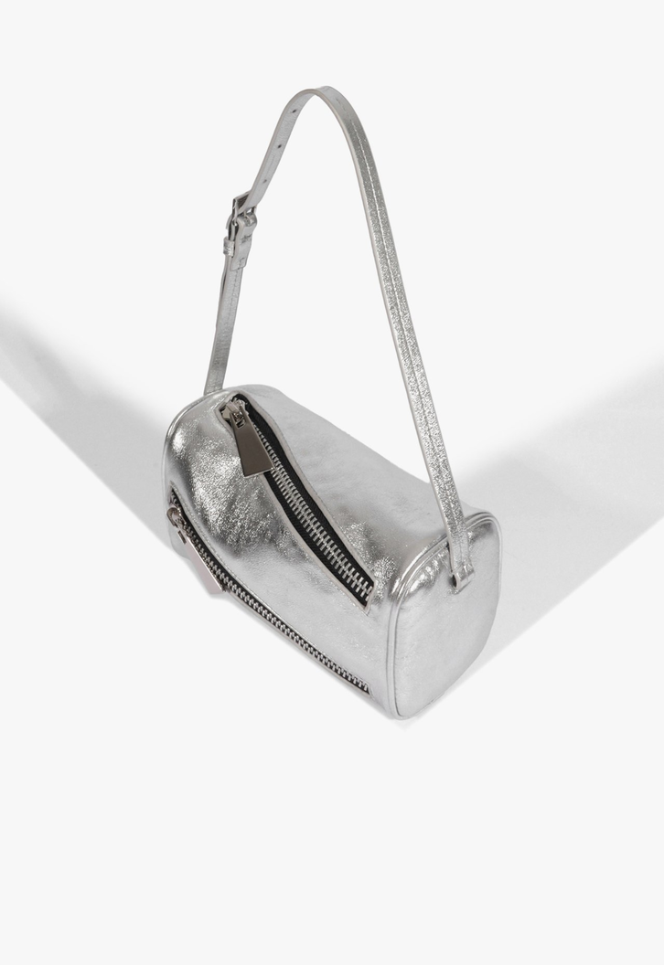 Bolsa Metalizada Prateada Schutz Shoulder Couro | ZZ MALL