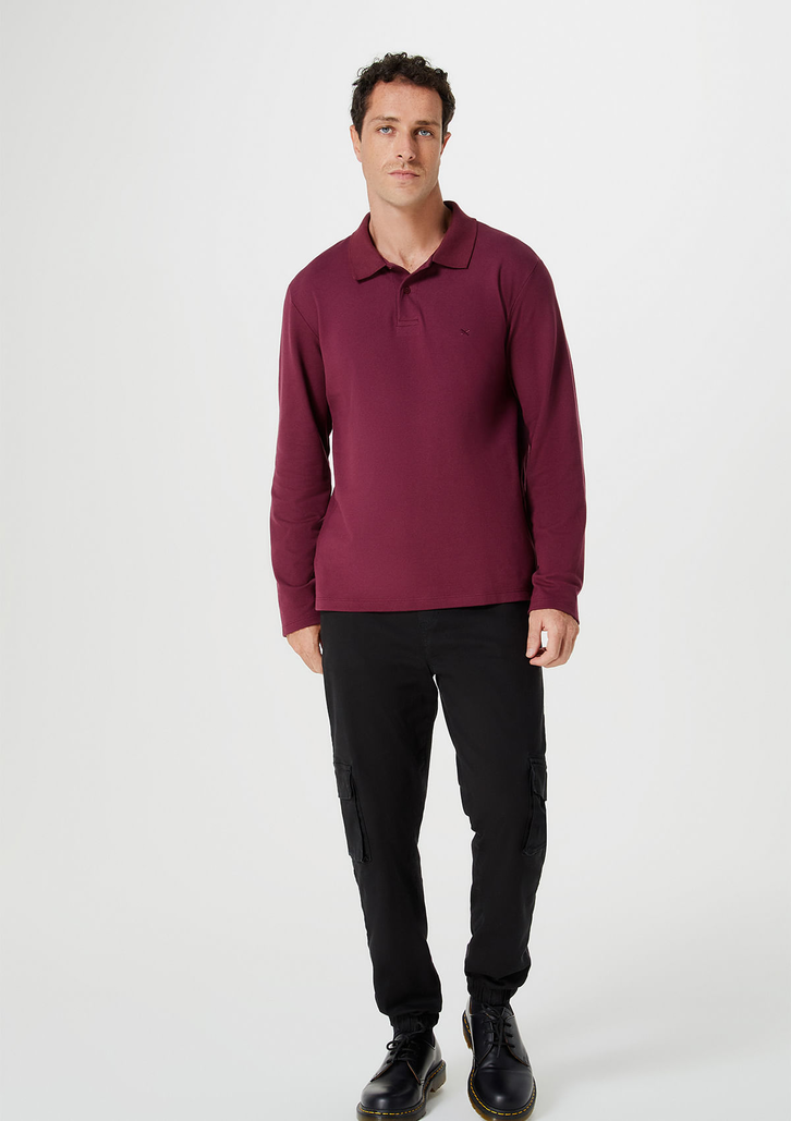 Camisa Polo Vermelho Escuro Hering Manga Longa Em Piquet