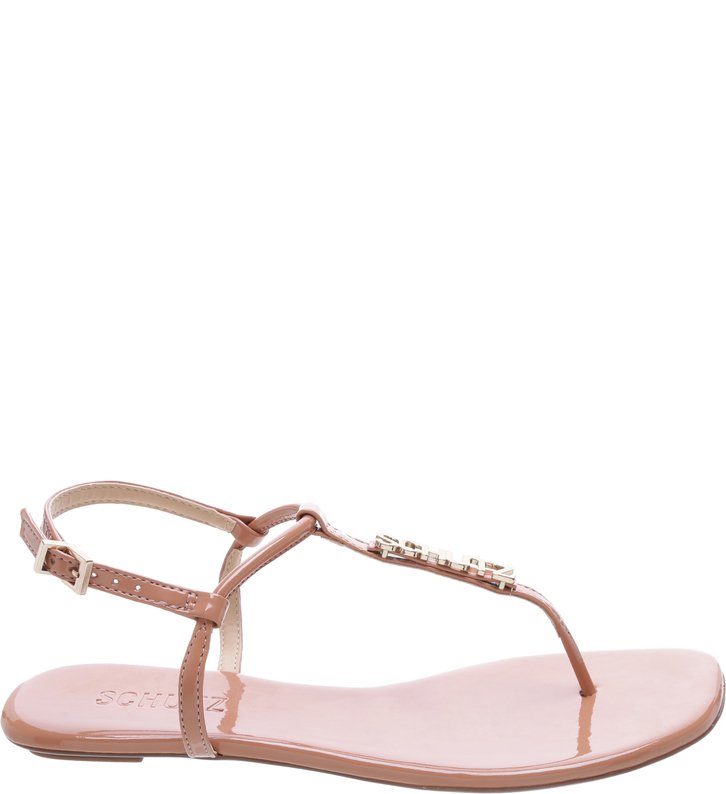 Sandália Rasteira Crystal Schutz Logo Nude