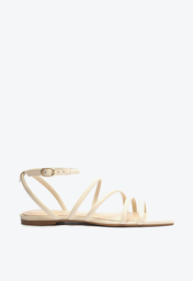 Sandália Rasteira Off-White Arezzo Bico Quadrado Tiras