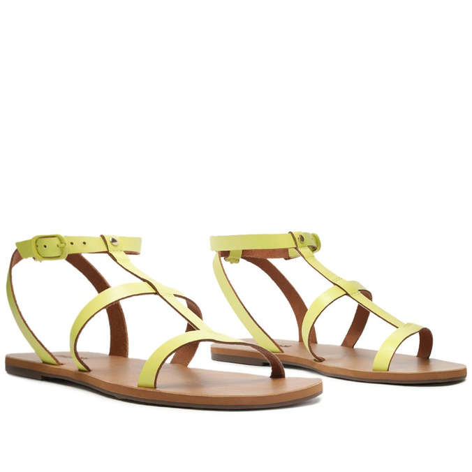 Sandália Rasteira Gladiadora Verde Lemon Allana Couro