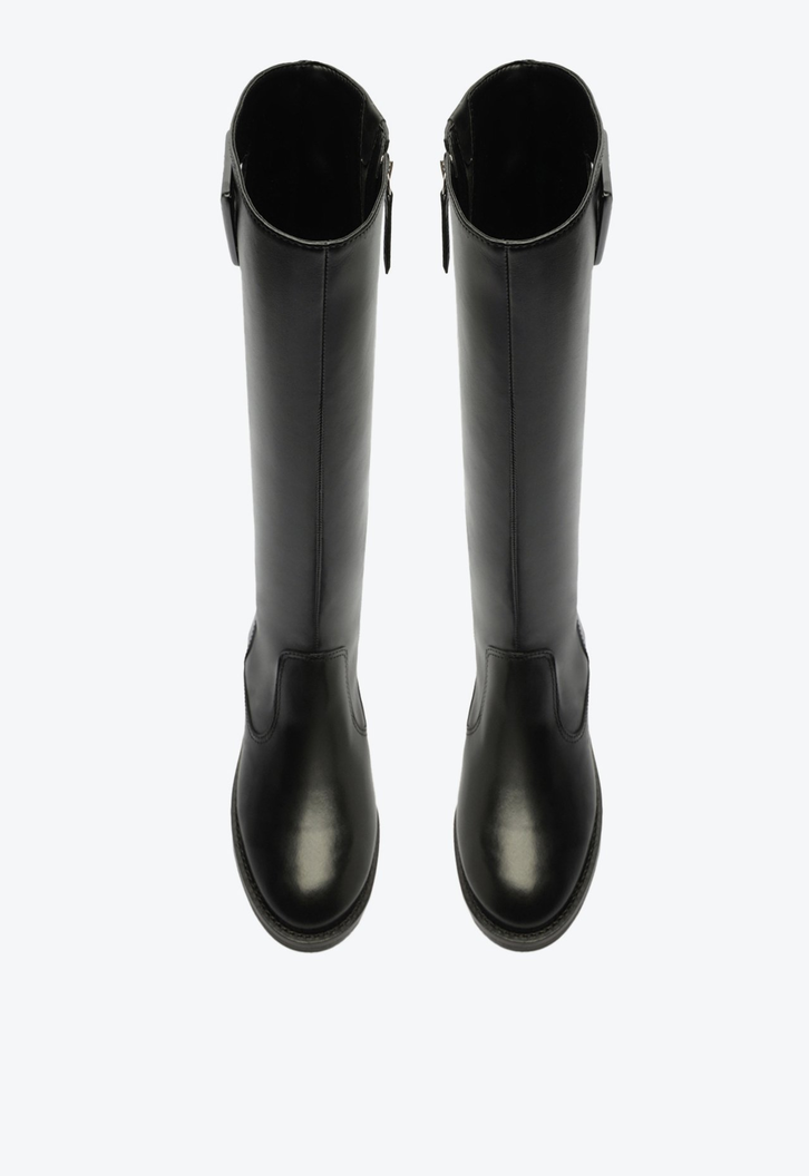 Bota Cano Longo Montaria Couro Preta