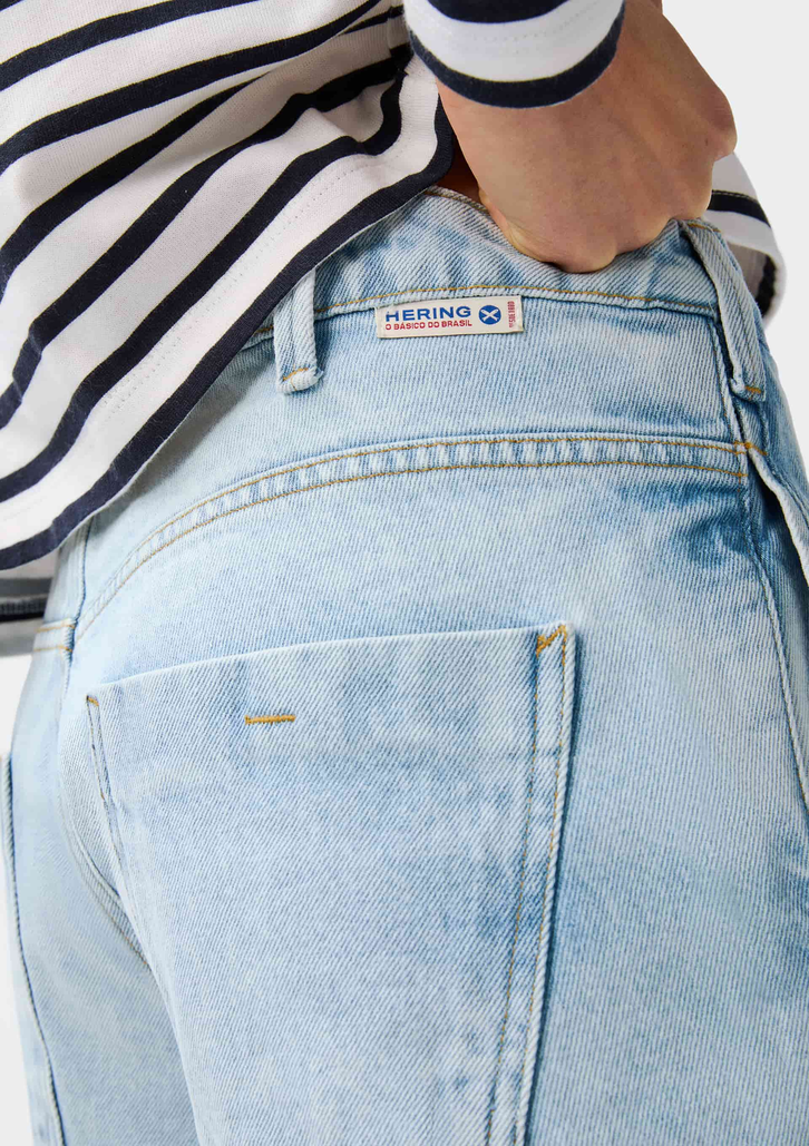 Shorts Jeans Azul Hering Barra A Fio