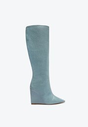 Bota Azul Schutz Salto Anabela Asya Up Couro Croco