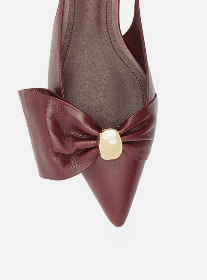 Sapatilha Vermelha Couro Slingback Laço Metal