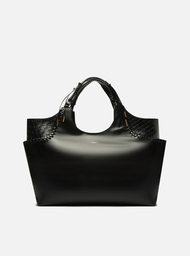 Bolsa Shopping Preta Couro Grande Detalhe Franjas