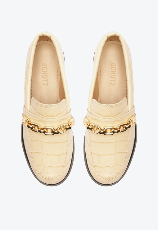 Mocassim Dannie Couro Croco Branco