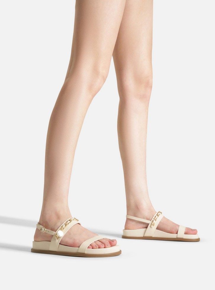 Sandália Papete Off White Couro Corrente Charm