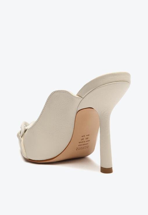 Sapato Mule Scarpin Couro Enfeite Branco
