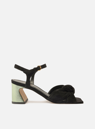 Sandália Preta Arezzo Suede Salto Médio Flare Nó