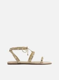 Sandália Rasteira Dourada Arezzo Trançada Spikes