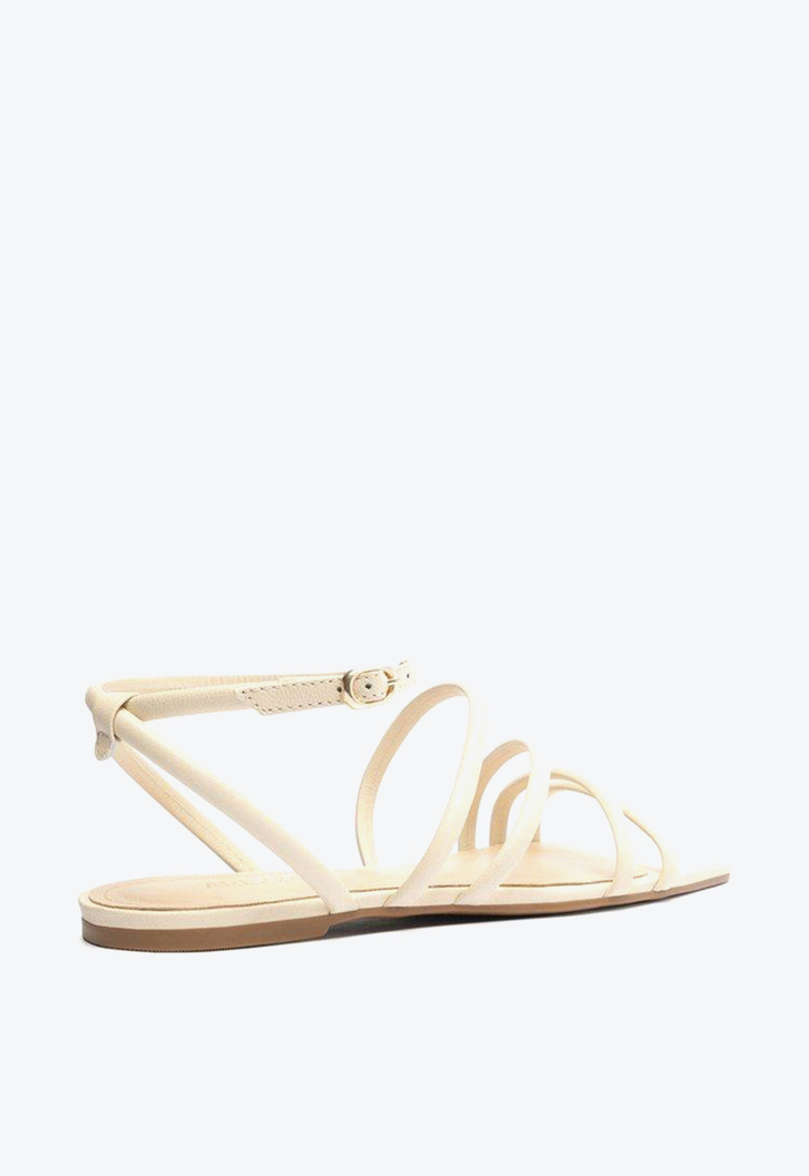 Sandália Rasteira Off-White Arezzo Bico Quadrado Tiras