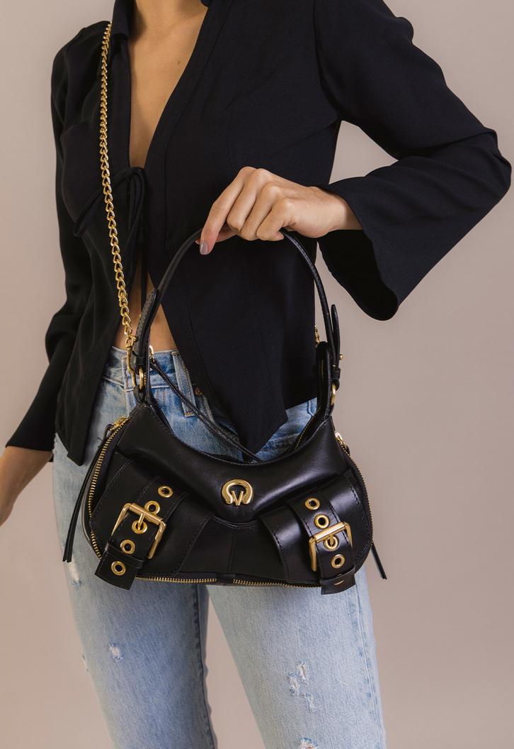 Bolsa Preta Vicenza Shoulder Rebel Média | ZZ MALL