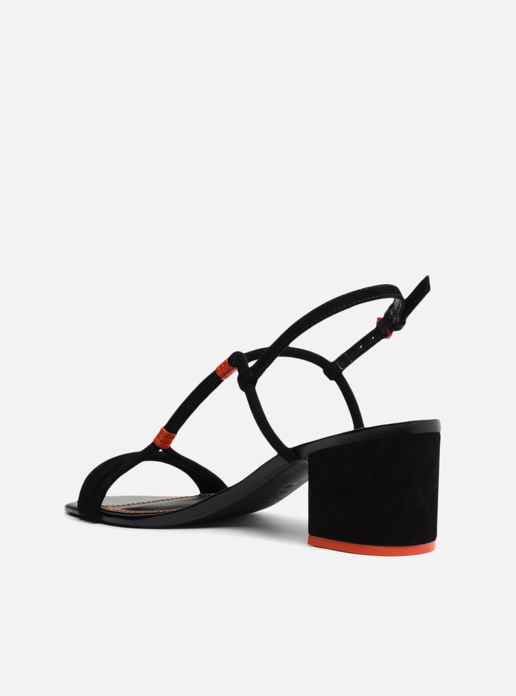 SANDÁLIA PRETA AREZZO NOBUCK BLOCO LARANJA