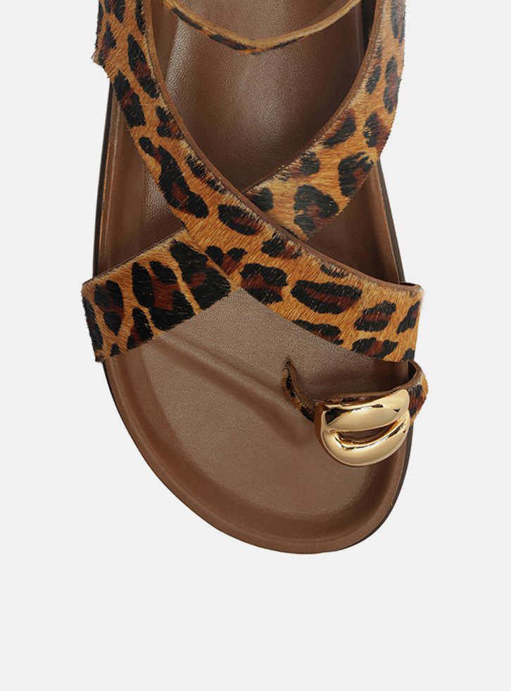 Sandália Papete Animal Print Onça Metal Bold
