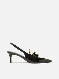 Scarpin Preto Arezzo Verniz Salto Baixo Sling Back