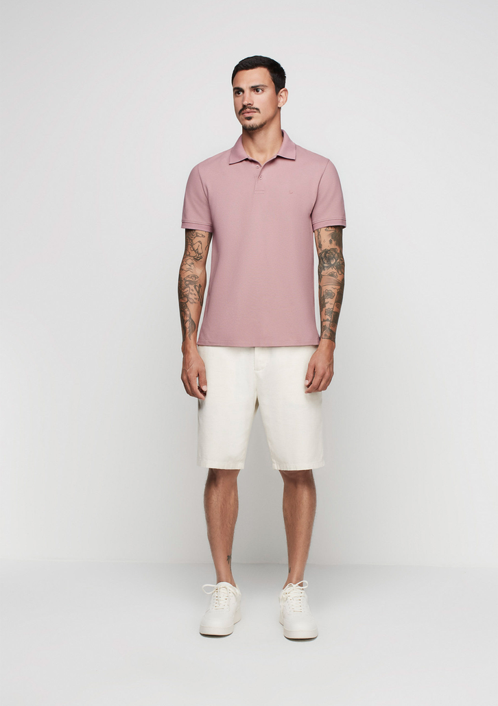 Camisa Polo Rosa Dzarm Em Malha Piquet