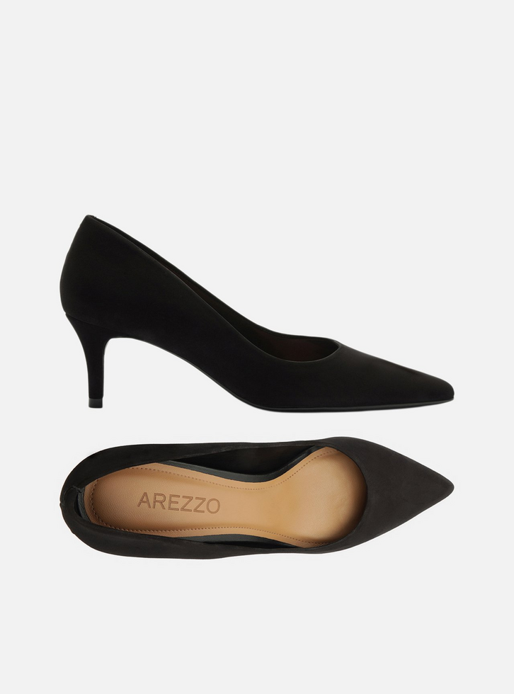 Scarpin Preto Acamurçado Salto Fino | ZZ MALL