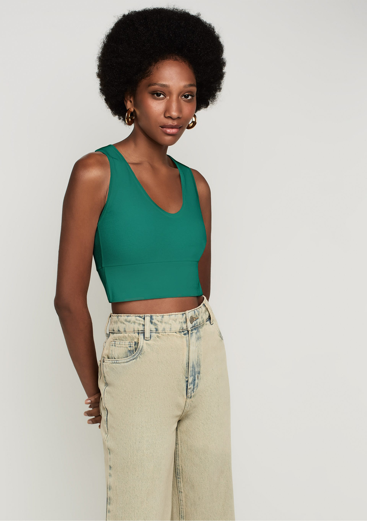 Top Cropped Verde Dzarm Decote V Canelado