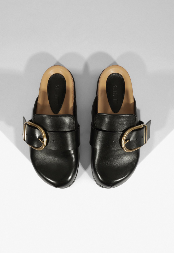 Clog Couro Maxi Fivela Preto
