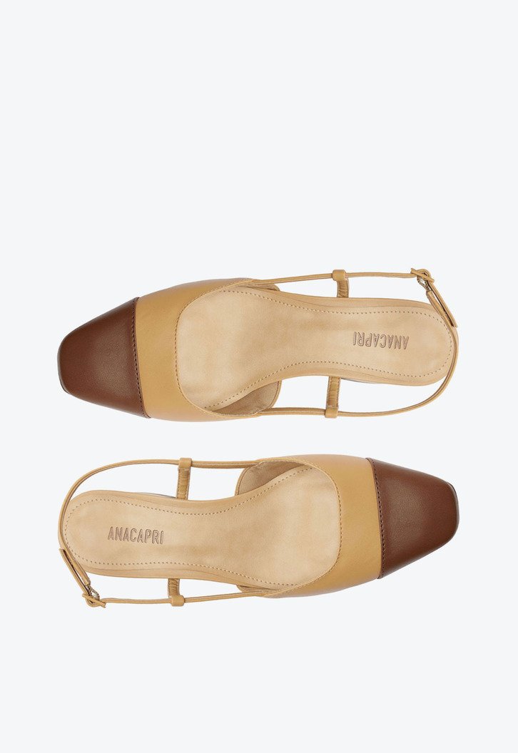あんり Sapatilha Marrom E Bege Anacapri Slingback Salto Bloco Ponta | ZZ MALL