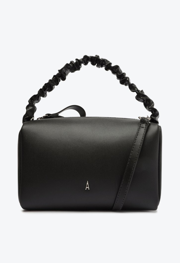 Bolsa Tiracolo Preta Redonda Alça Franzida Pequena