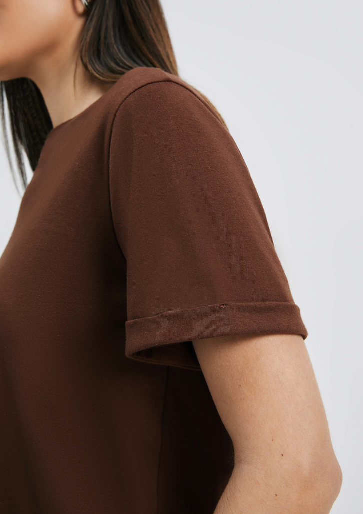 Blusa Marrom Hering Básica Manga Curta Com Dobra